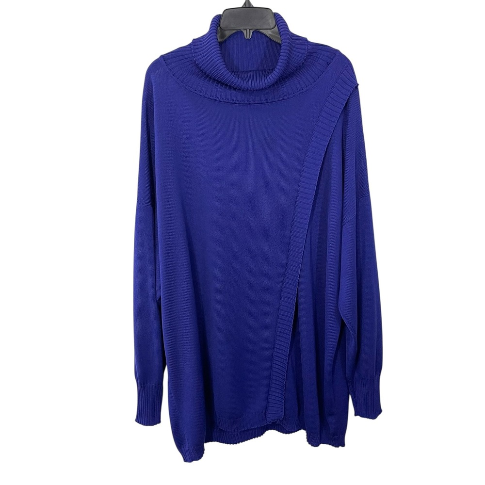 MISOOK Purple Blue Cowl Neck Asymmetrical Oversized Long Sleeve Sweater‎ Tunic L